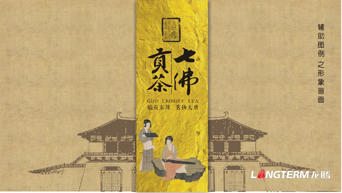 七佛貢茶茶葉LOGO設計|茶葉核心文化溯源輔助圖例字體視覺(jué)形象設計