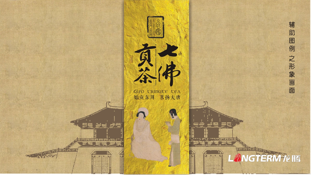 七佛貢茶茶葉LOGO設計|茶葉核心文化溯源輔助圖例字體視覺(jué)形象設計