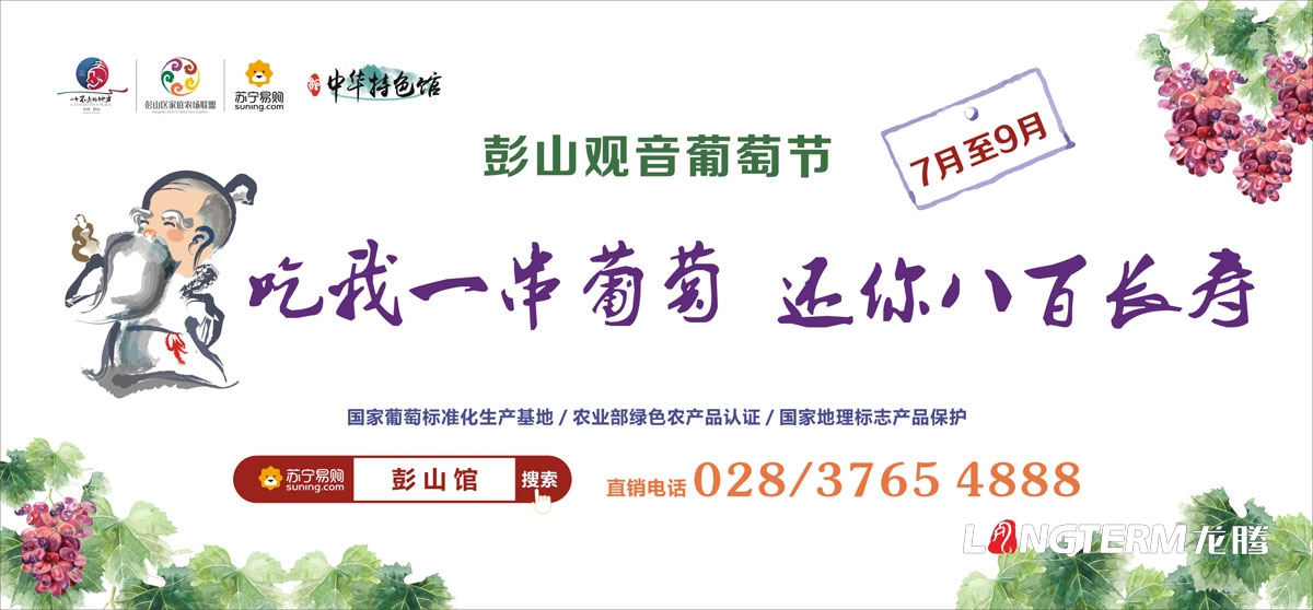 眉山市彭山區葡萄節活動(dòng)宣傳設計|活動(dòng)主畫(huà)面物料廣告手提袋DM單道旗戶(hù)外大牌簽到板指示牌背景板展板設計